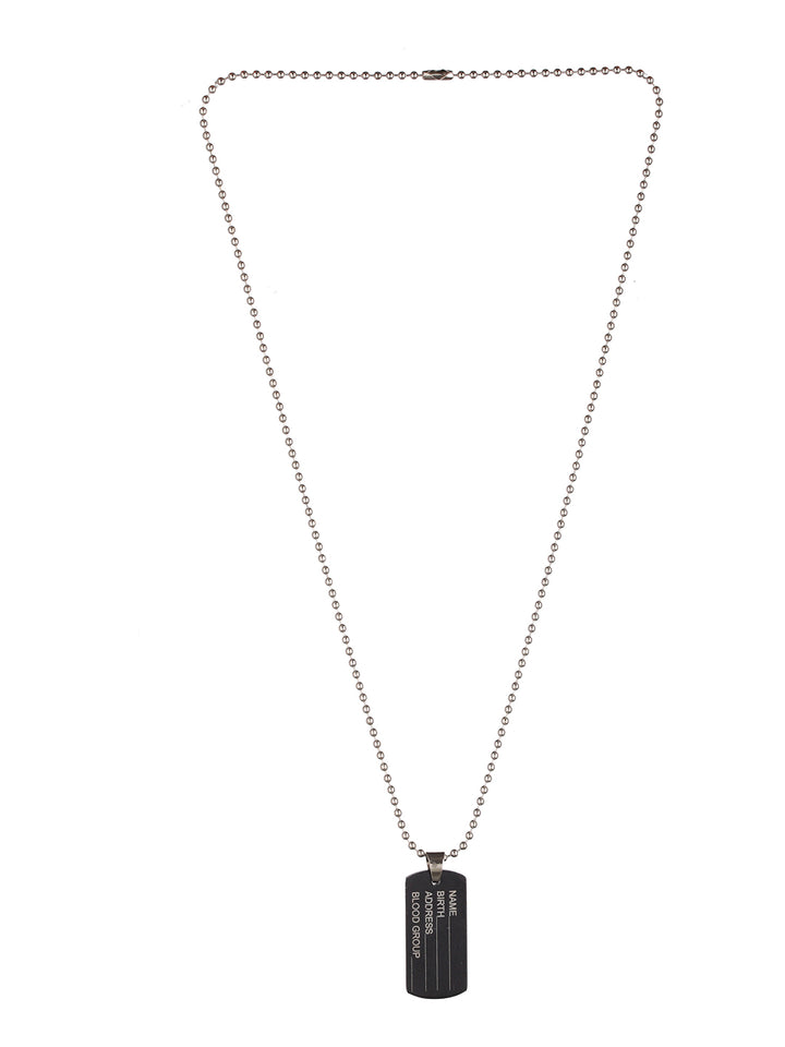 Bold by Priyaasi Black Name Tag Beaded Silver-Plated Pendant Chain for Men