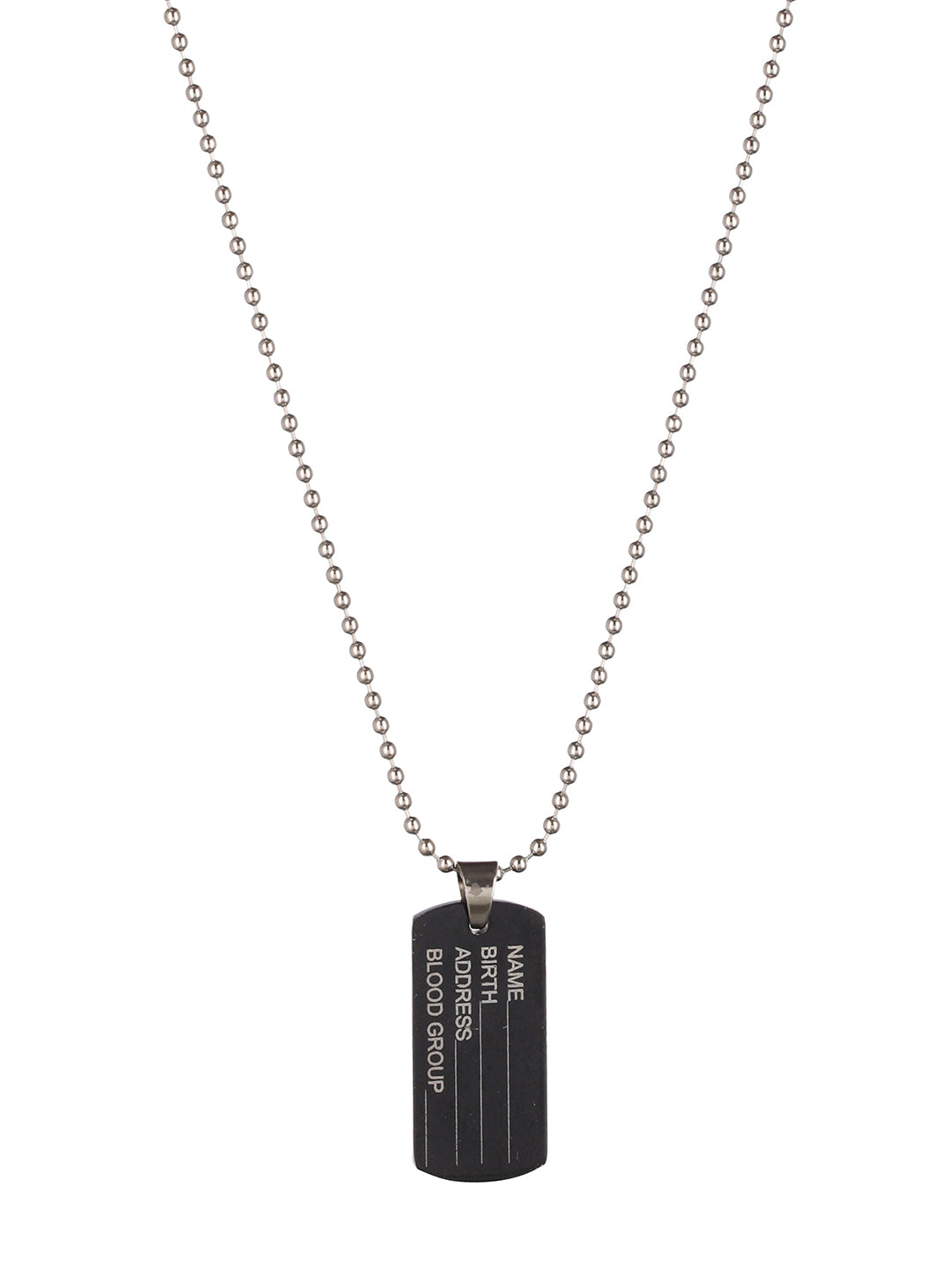 Bold by Priyaasi Black Name Tag Beaded Silver-Plated Pendant Chain for Men