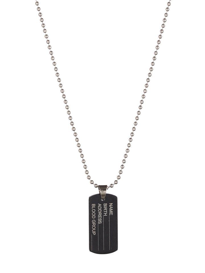 Bold by Priyaasi Black Name Tag Beaded Silver-Plated Pendant Chain for Men