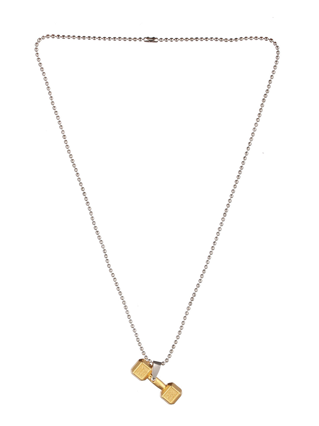 Bold by Priyaasi Dumbbell Gold & Silver-Toned Pendant Chain for Men