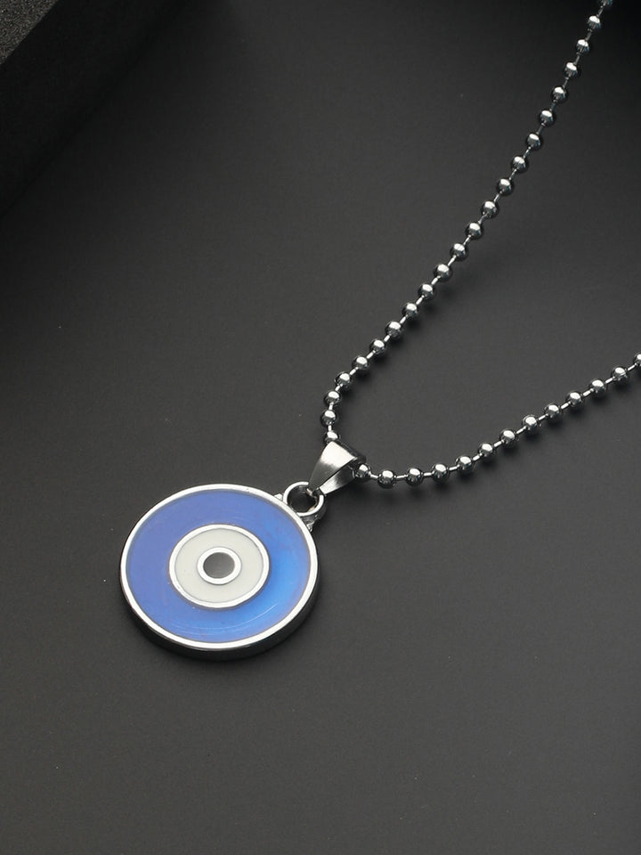 Bold by Priyaasi Evil Eye Pendant with Silver-Plated Beaded Chain for Men