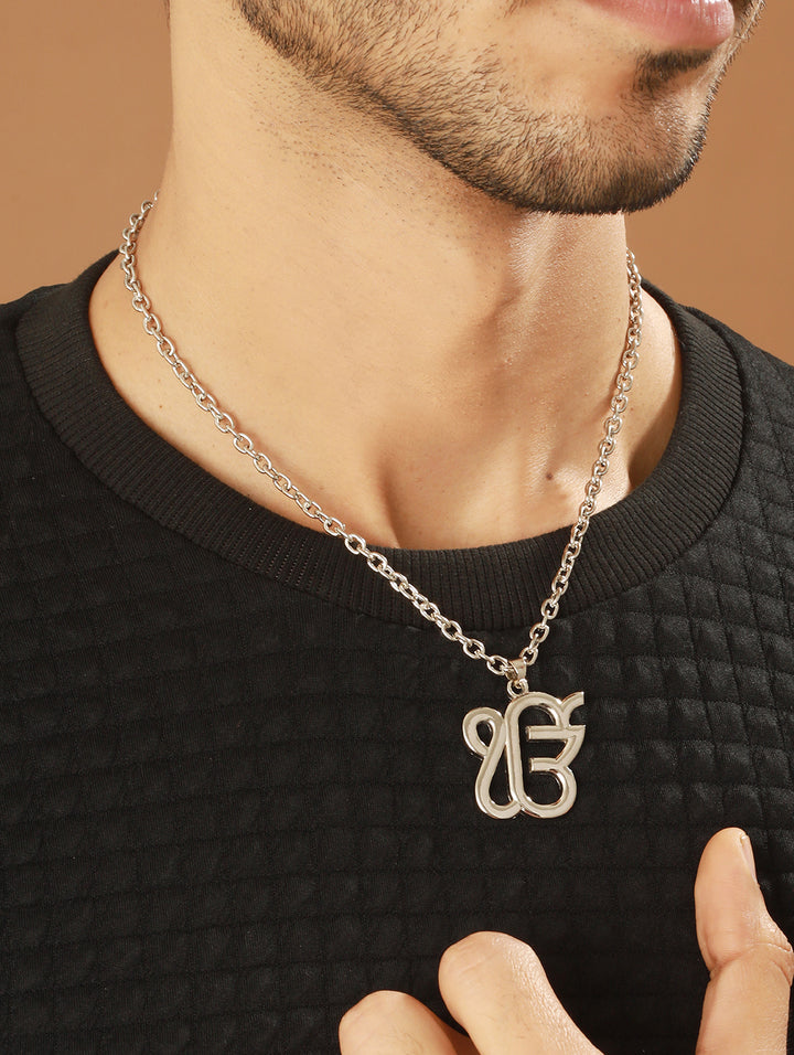 Bold by Priyaasi Ek Onkar Pendant with Silver-Plated Link Chain for Men