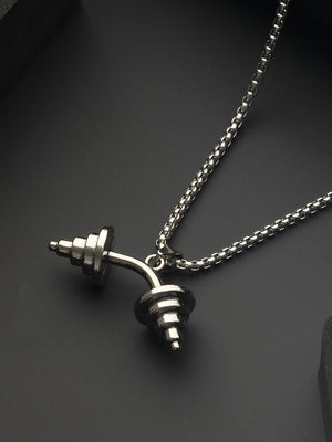 Bold by Priyaasi Curved Barbell Pendant with Silver-Plated Chain for Men