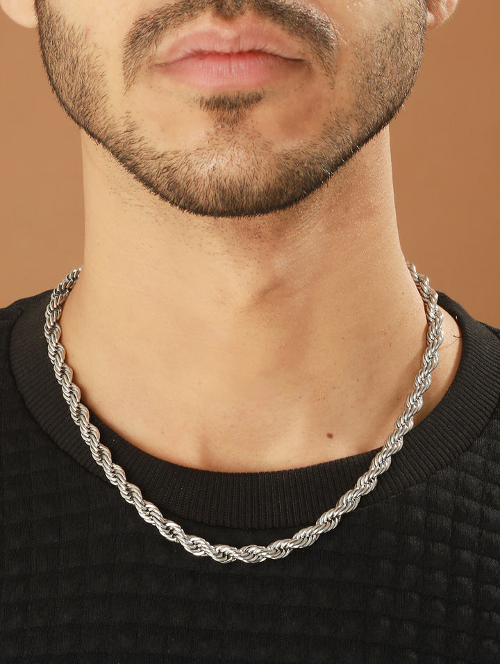 Bold by Priyaasi Trendy Silver-Toned Rope Neck Chain for Men
