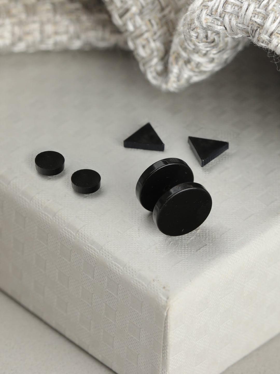 Black Geometric Stud Earring Set for Men