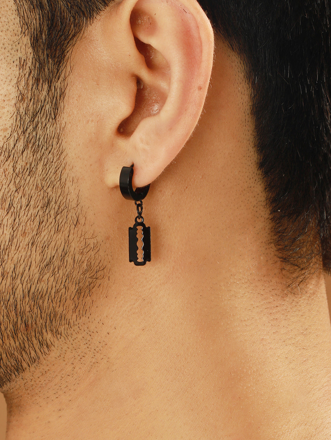 Men's 316L Stainless Steel Two Tone Hoop Huggie Earrings with Black IP –  Urban.Jewelry