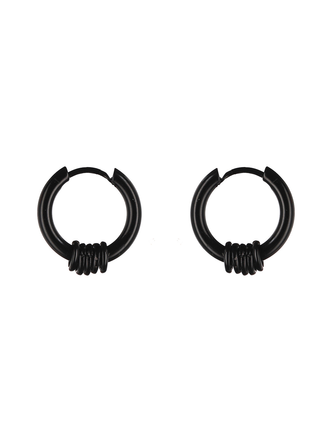 Bold by Priyaasi Black & Silver Blade Ring Hoop Earrings for Men (Set of 3)