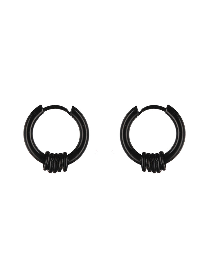 Bold by Priyaasi Black & Silver Blade Ring Hoop Earrings for Men (Set of 3)