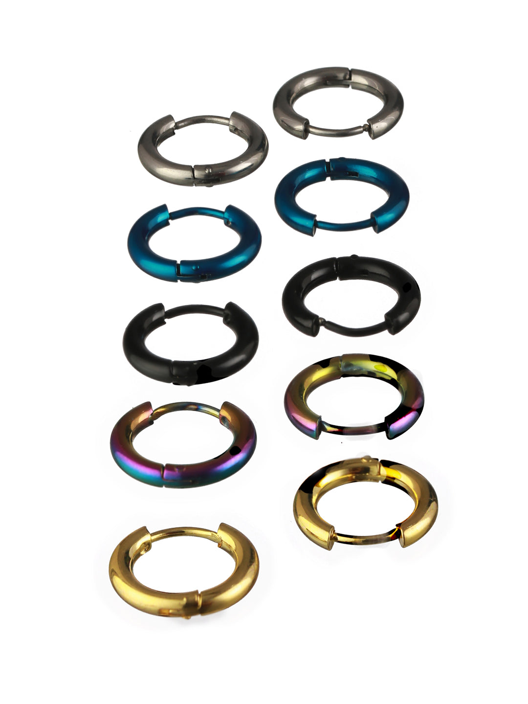 Bold by Priyaasi Multicolor Set of 5 Solid Hoop Stud Earrings for Men