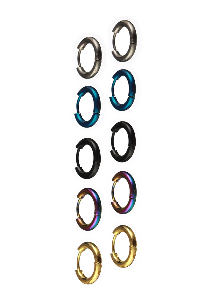 Bold by Priyaasi Multicolor Set of 5 Solid Hoop Stud Earrings for Men