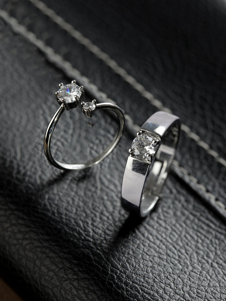 Elegant Solitaire Silver-Plated Couple Rings