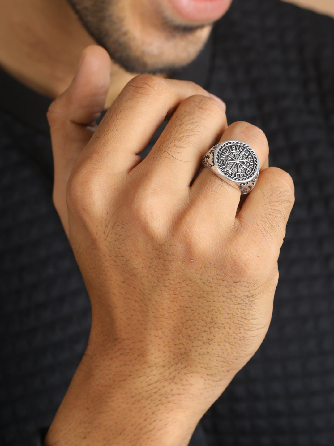 Buy Priyaasi Trishul Chakra Silver Plated Ring for Men online