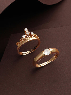 Bold by Priyaasi Studded Solitaire Crown Rose Gold Rings for Couples