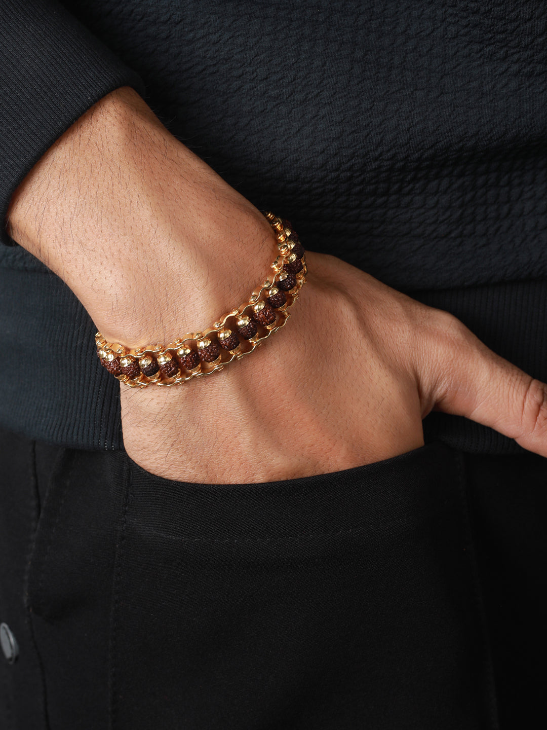 Bold by Priyaasi Rudraksha Band Gold-Plated Bracelet for Men
