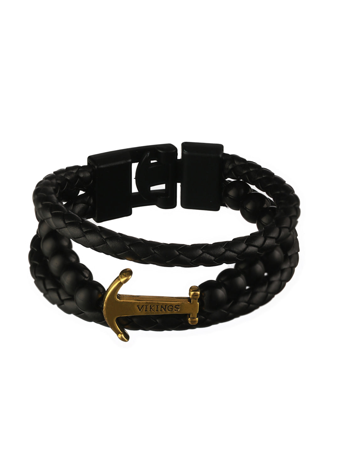 Bold by Priyaasi Black Anchor PU Wraparound Bracelet for Men