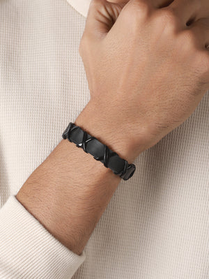 Bold by Priyaasi Black Cross PU Wraparound Bracelet for Men