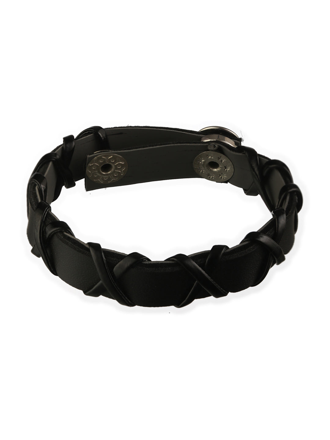 Bold by Priyaasi Black Cross PU Wraparound Bracelet for Men