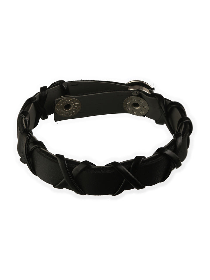 Bold by Priyaasi Black Cross PU Wraparound Bracelet for Men