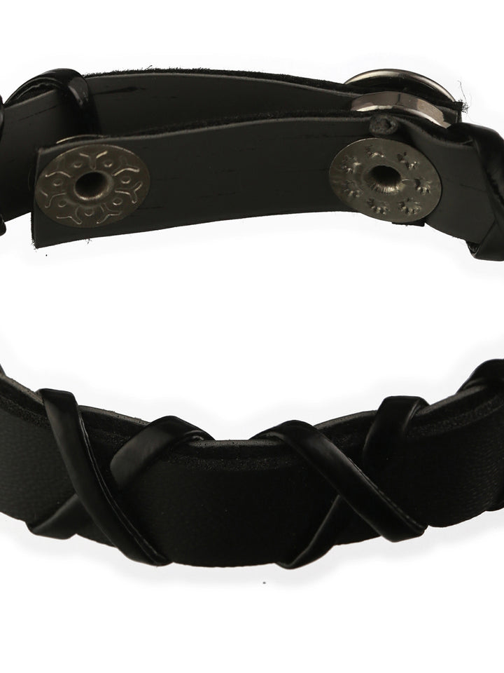 Bold by Priyaasi Black Cross PU Wraparound Bracelet for Men