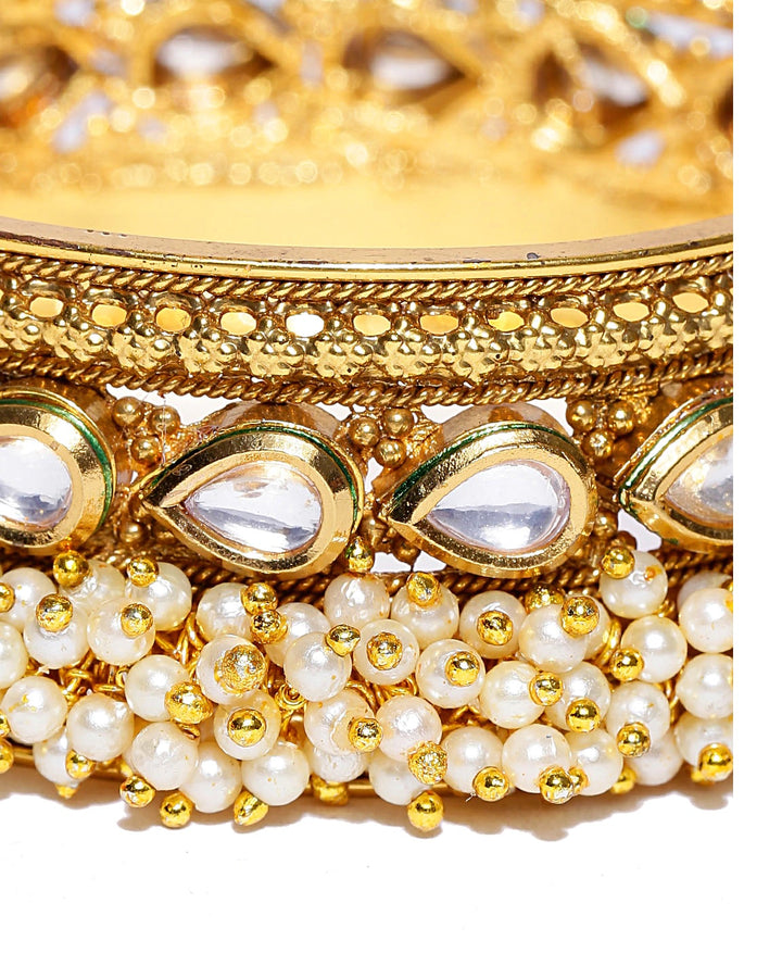 Gold Plated Pearl Beaded Kundan Bracelet