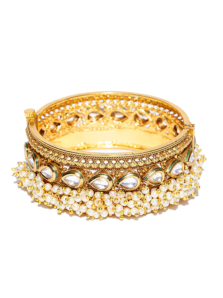 Gold Plated Pearl Beaded Kundan Bracelet