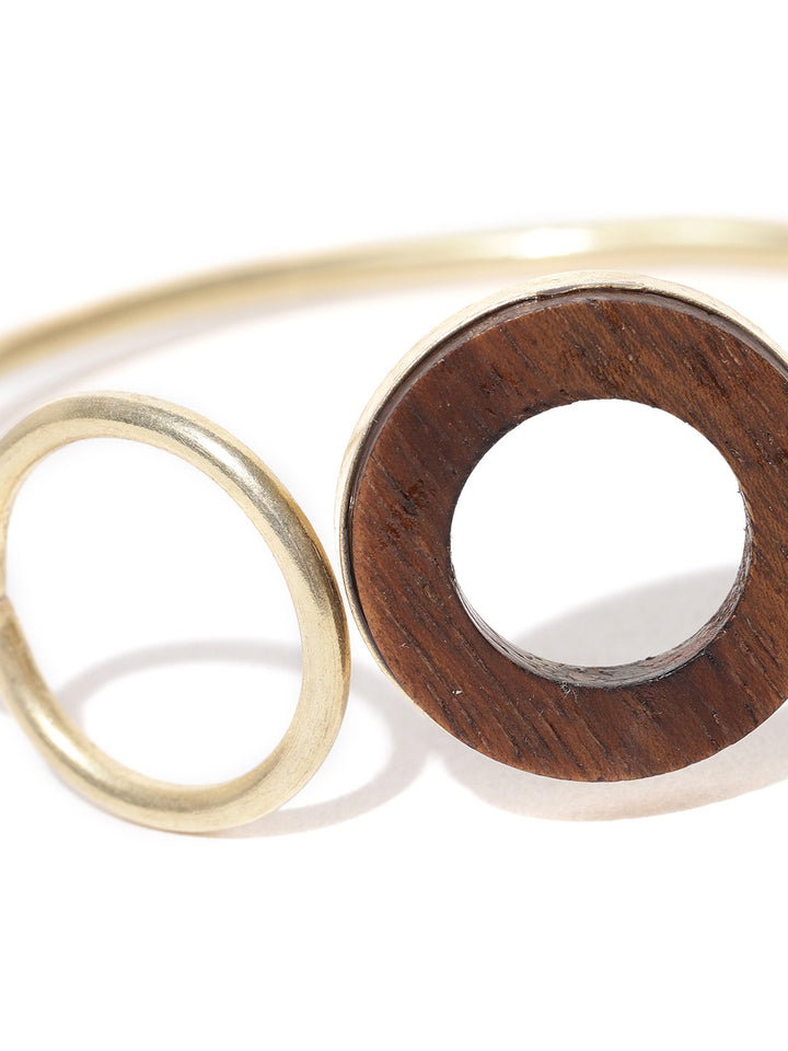 Brown Gold-Plated Teak Wood Ring Bracelet