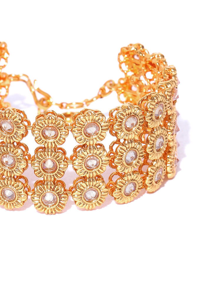 Traditional Gold Plated Broad Floral Bracelet For Women And Girls