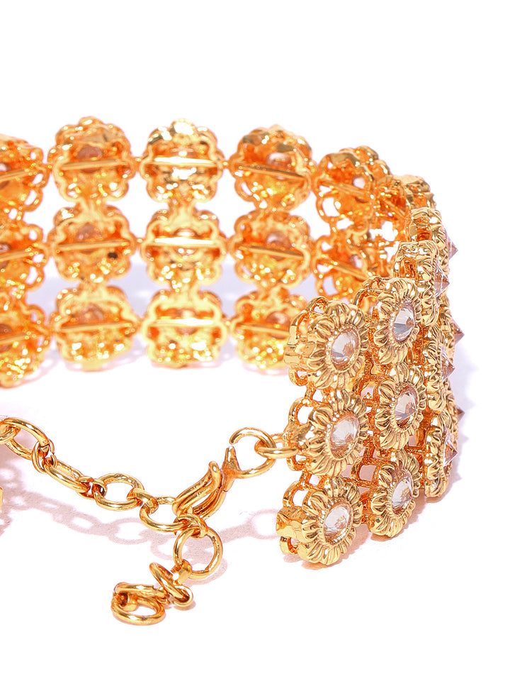 Traditional Gold Plated Broad Floral Bracelet For Women And Girls