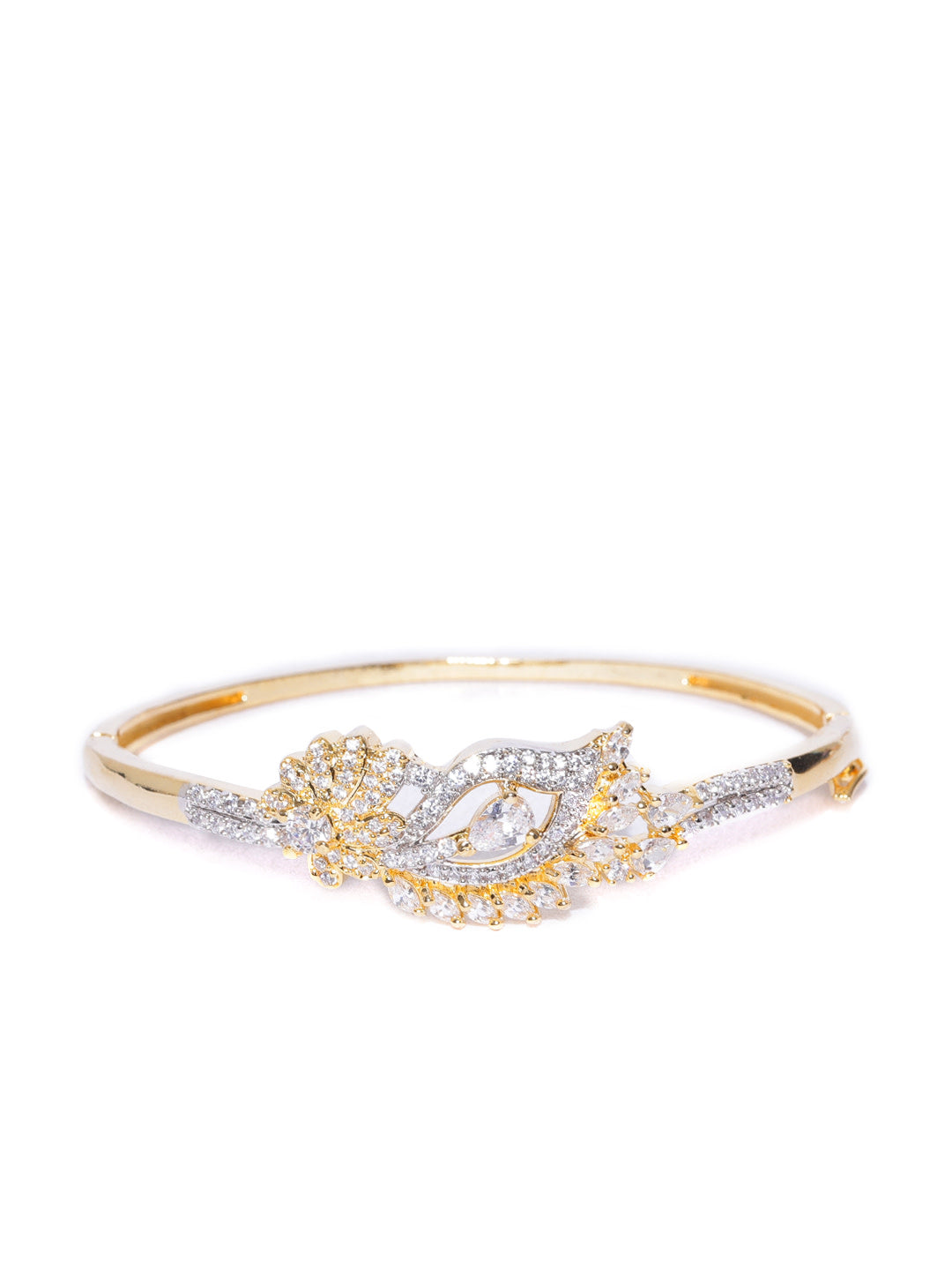 Gold-Plated American Diamond Studded, Peacock Inspired Bracelet
