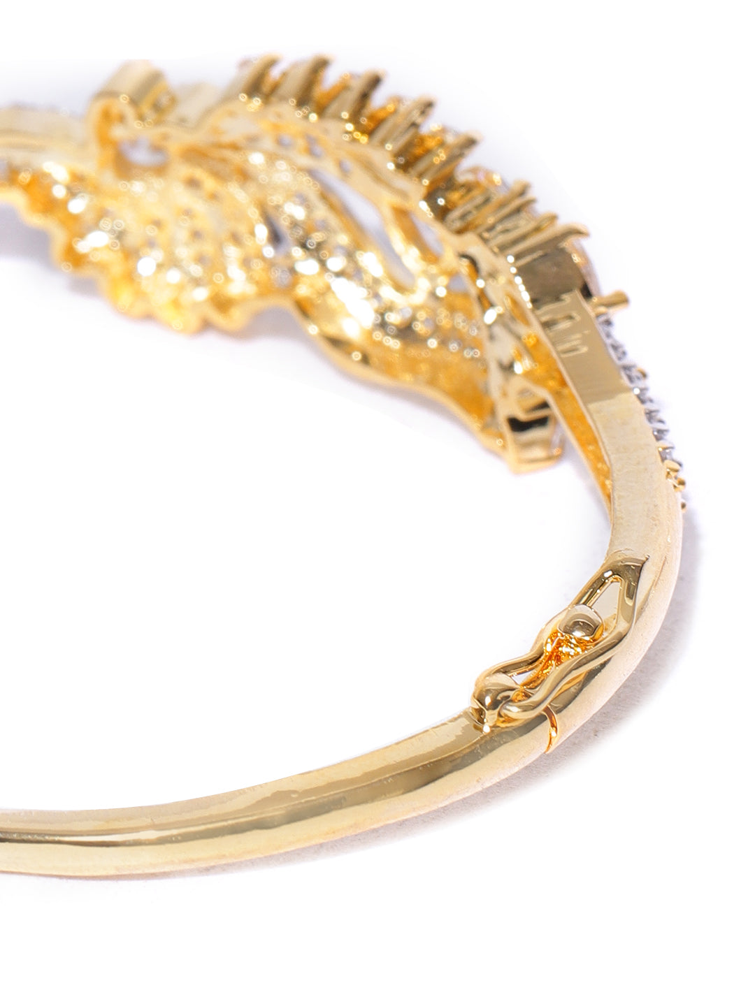 Gold-Plated American Diamond Studded, Peacock Inspired Bracelet