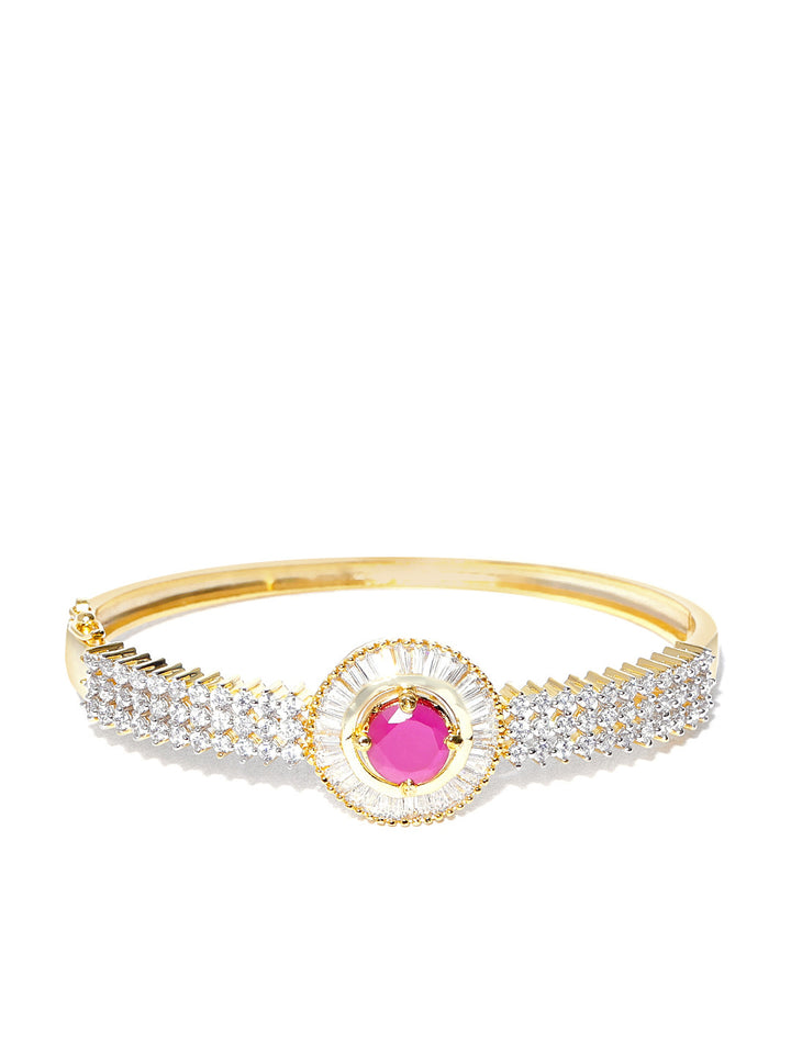 Gold-Plated American Diamond and Ruby Studded Bracelet