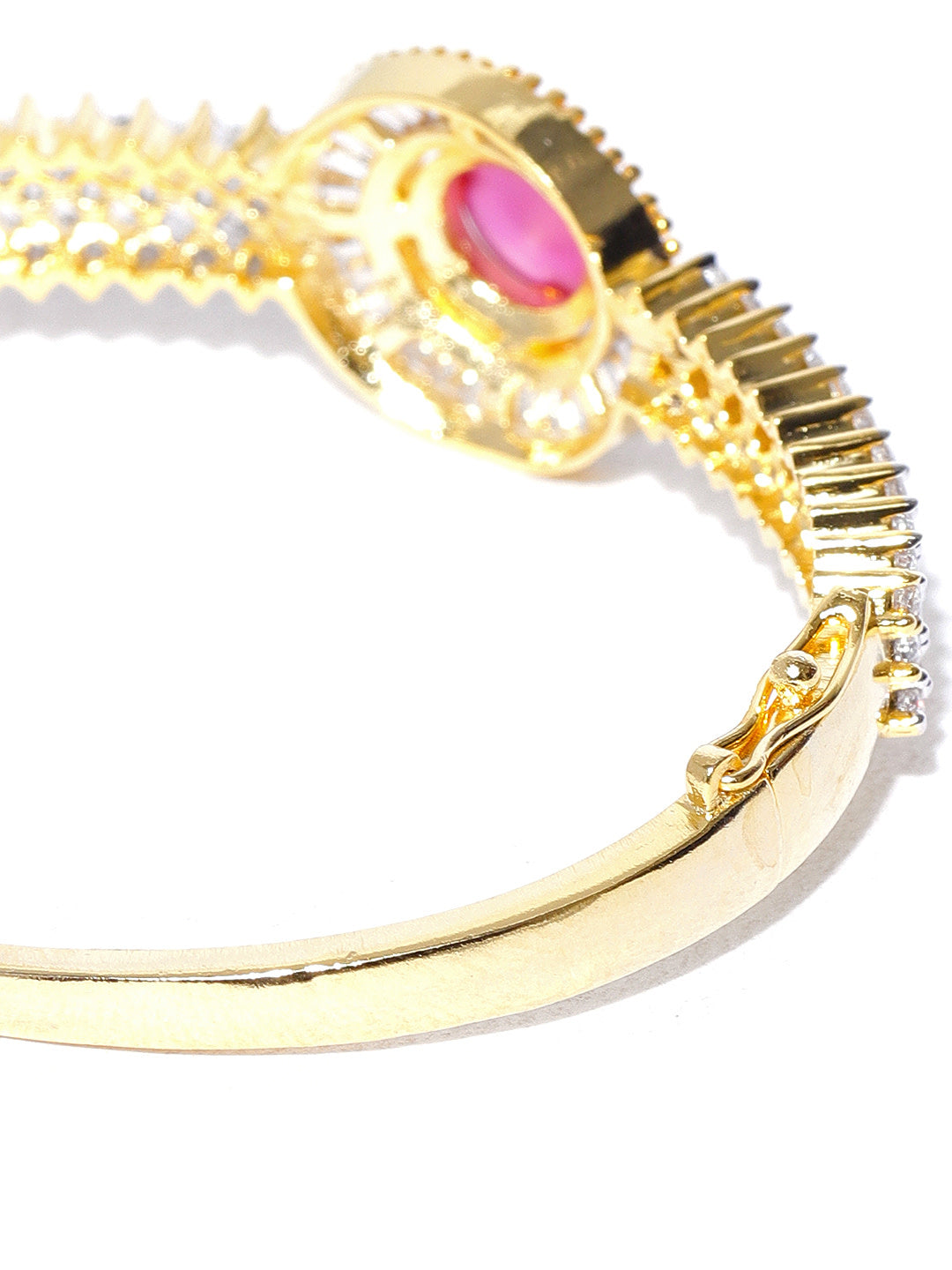 Gold-Plated American Diamond and Ruby Studded Bracelet