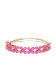Ruby Stones Studded Gold-Plated Bracelet in Floral Pattern