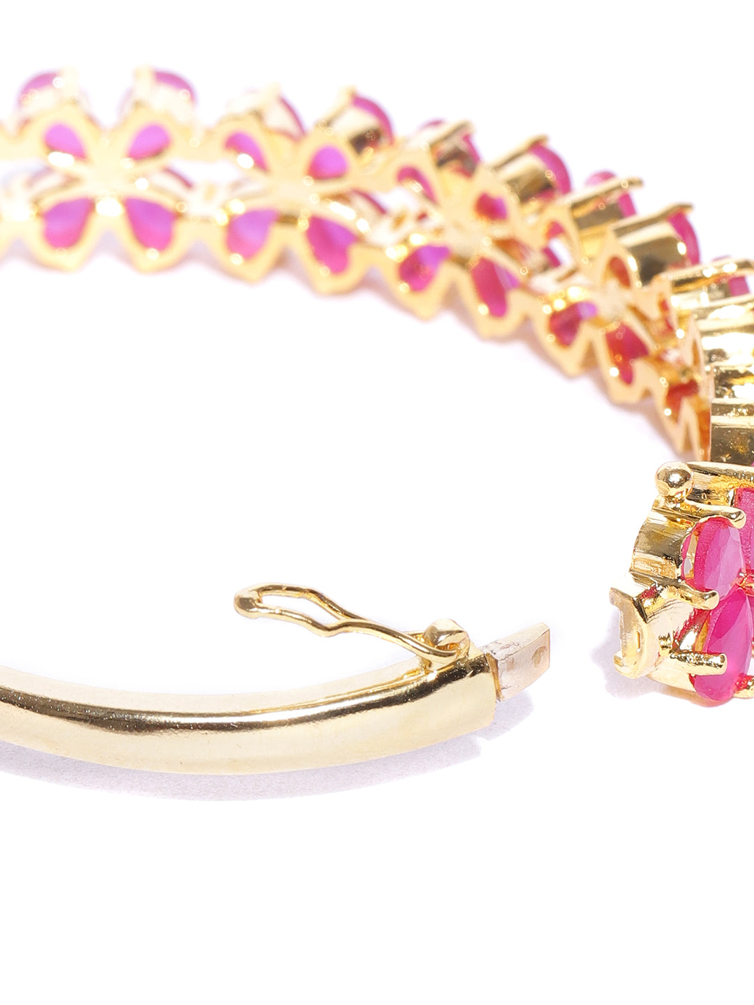 Ruby Stones Studded Gold-Plated Bracelet in Floral Pattern