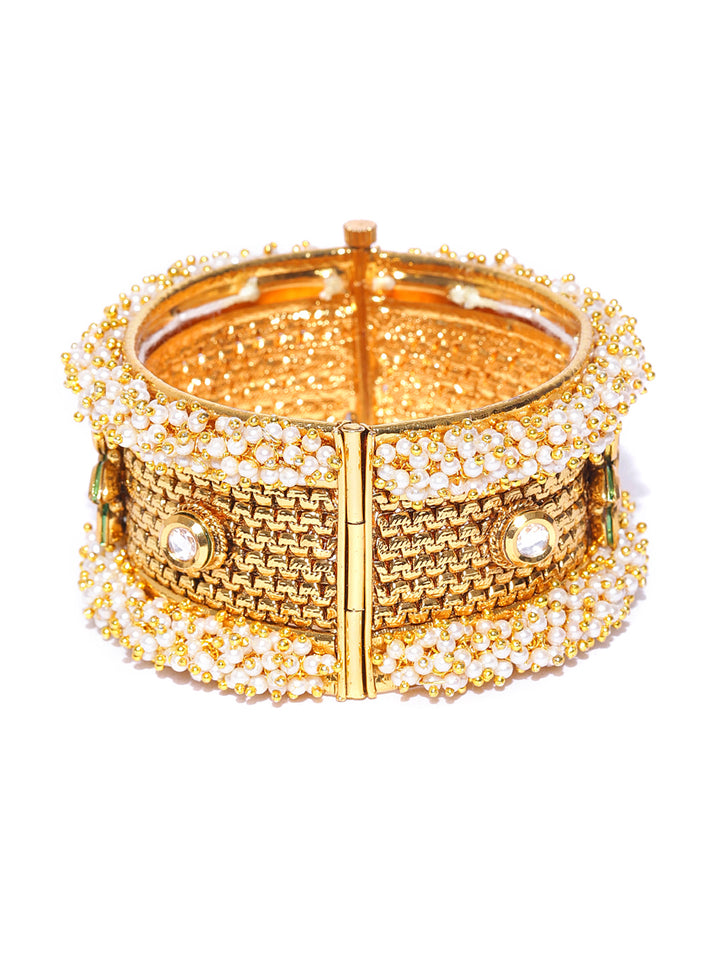 Traditional Gold Plated Broad Bracelet with Bajra Moti For Women And Girls