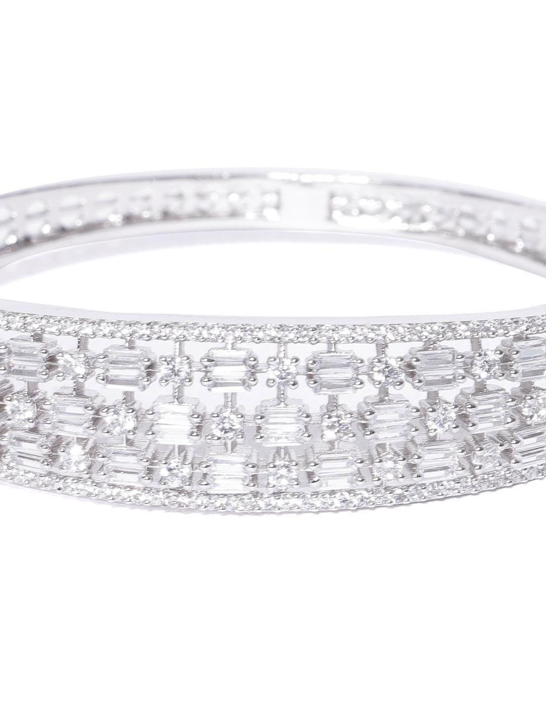 Crystal Glow - American Diamond Silver-Plated Kada Bracelet