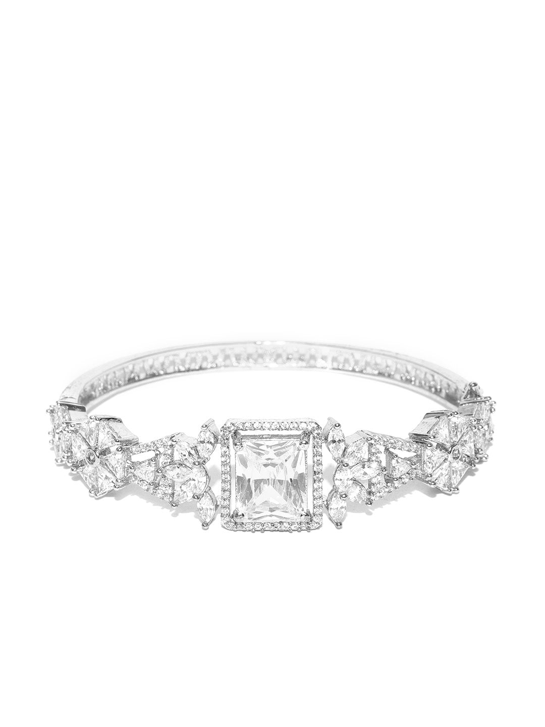 Splendid Show-Floral Silver-Plated American Diamond Studded Bracelet