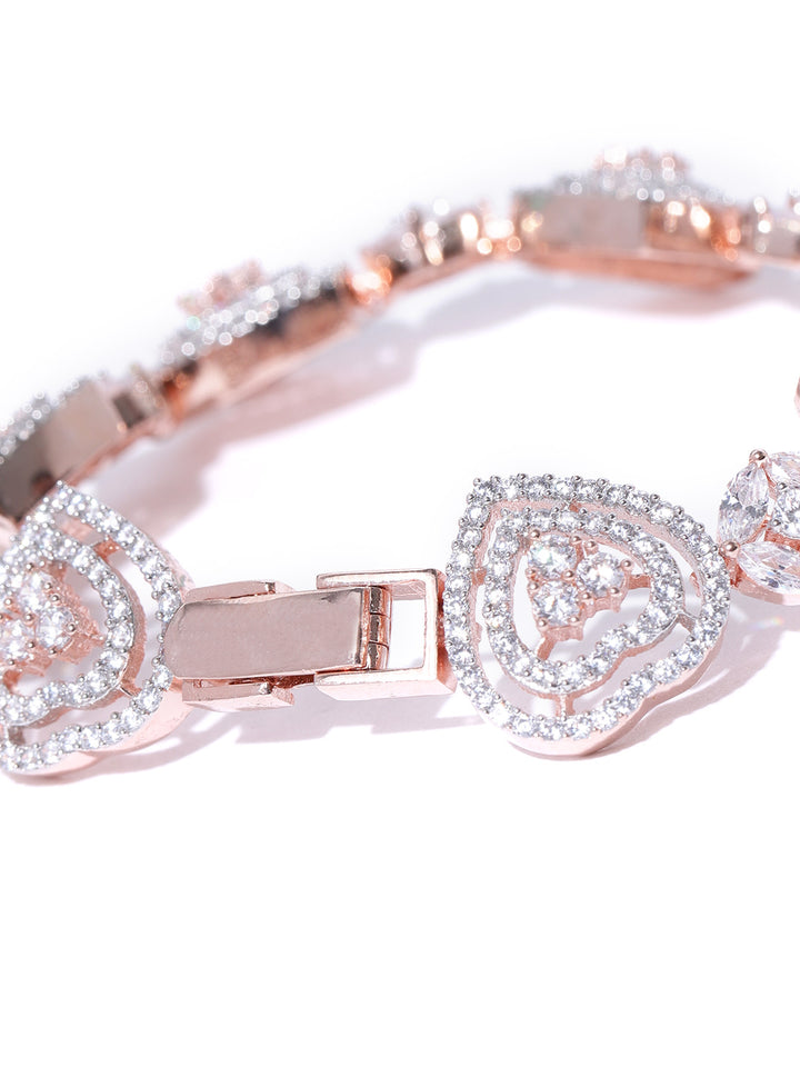 Captivating Hearts-Rose Gold-Plated American Diamond Studded Link Bracelet