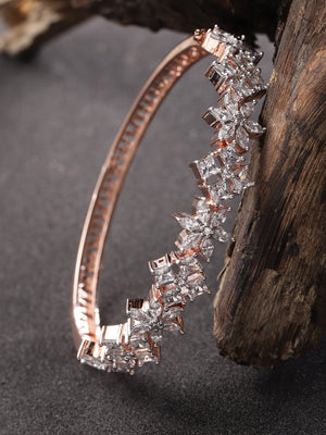 Rose Gold-Plated American Diamond Bracelet in Floral Pattern