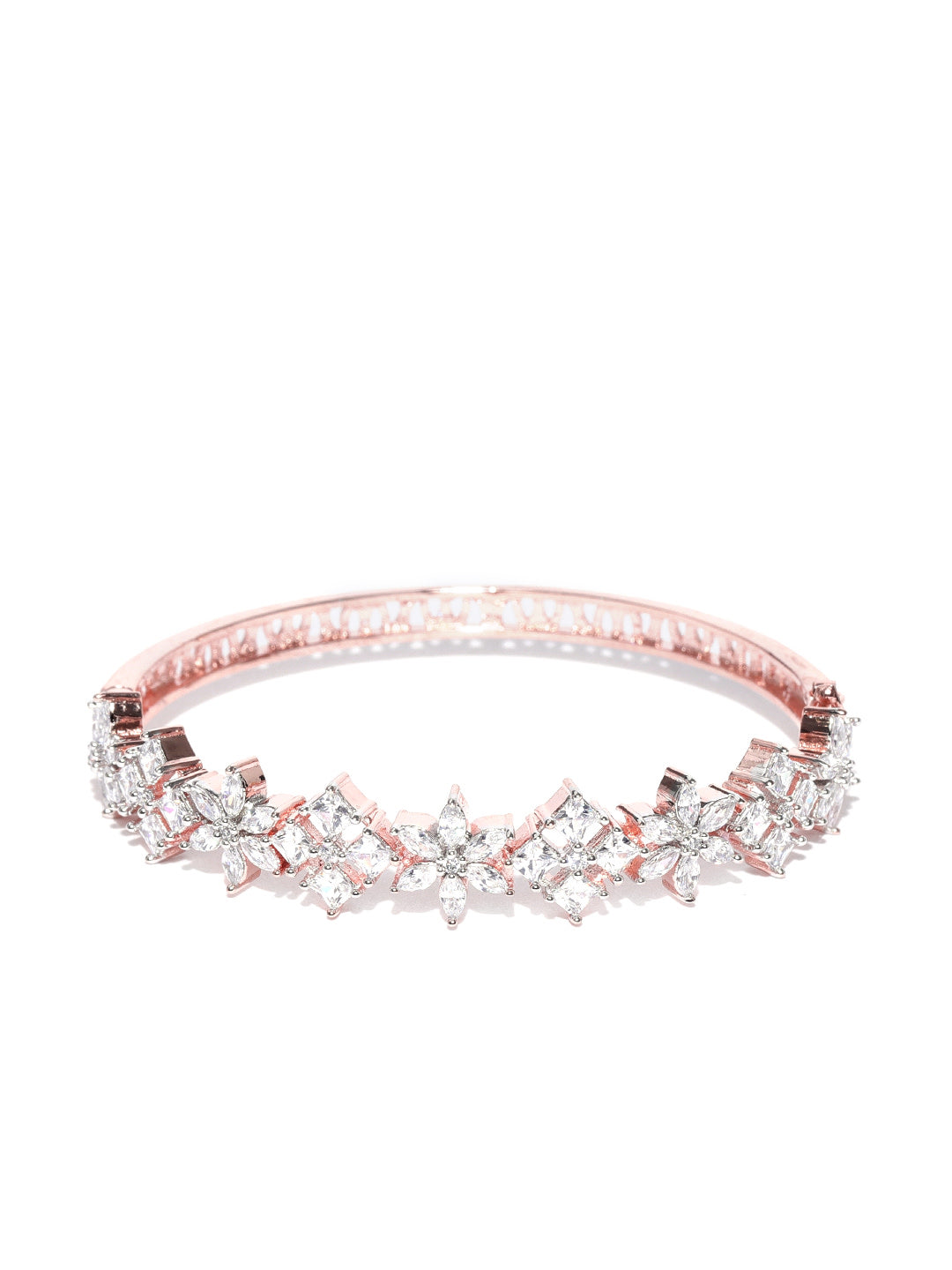 Rose Gold-Plated American Diamond Bracelet in Floral Pattern
