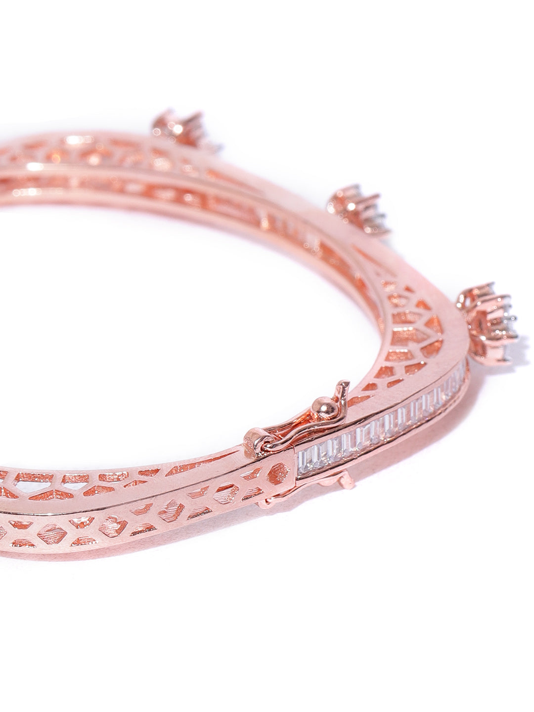 Rose Gold-Plated American Diamond Studded, Floral Patterned Bracelet in Square Shape
