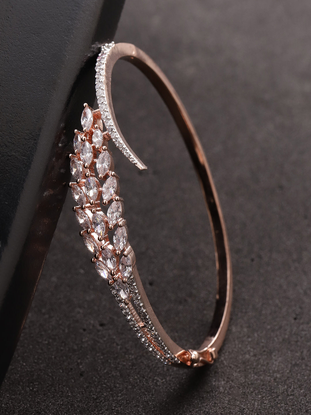 Gold-Toned Rhodium-Plated CZ Stone-Studded Bracelet For Women And Girls