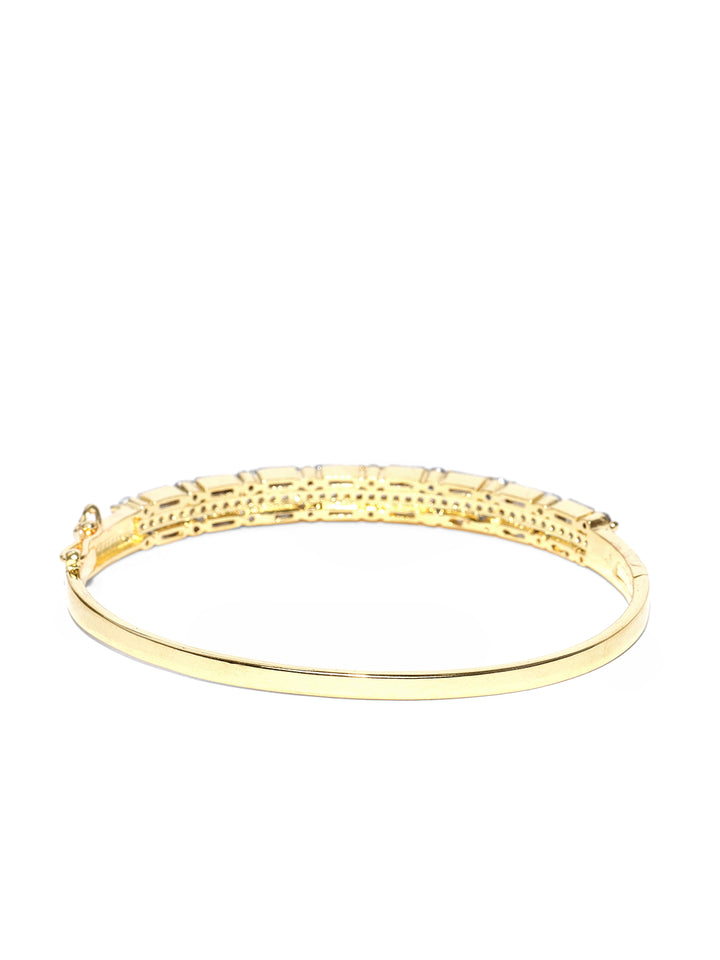 Gold-Plated American Diamond Studded Bracelet With Finger Ring