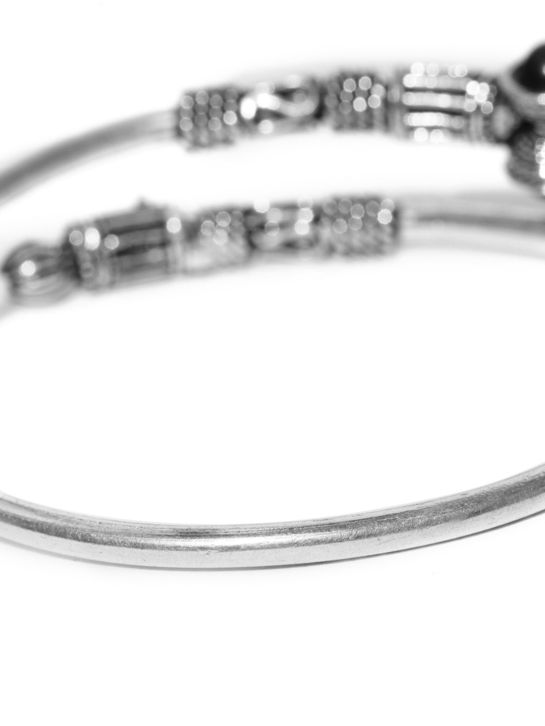 Oxidised Silver-Toned & Black Beaded Bracelet For Women And Girls