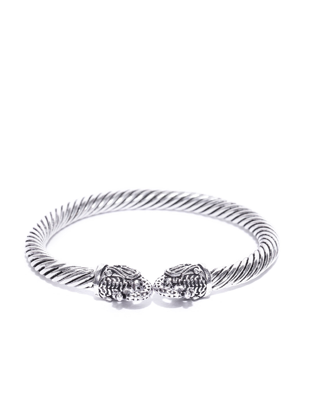 Oxidised Silver Peacock Inspired Twisted Rope Design Kada Bracelet