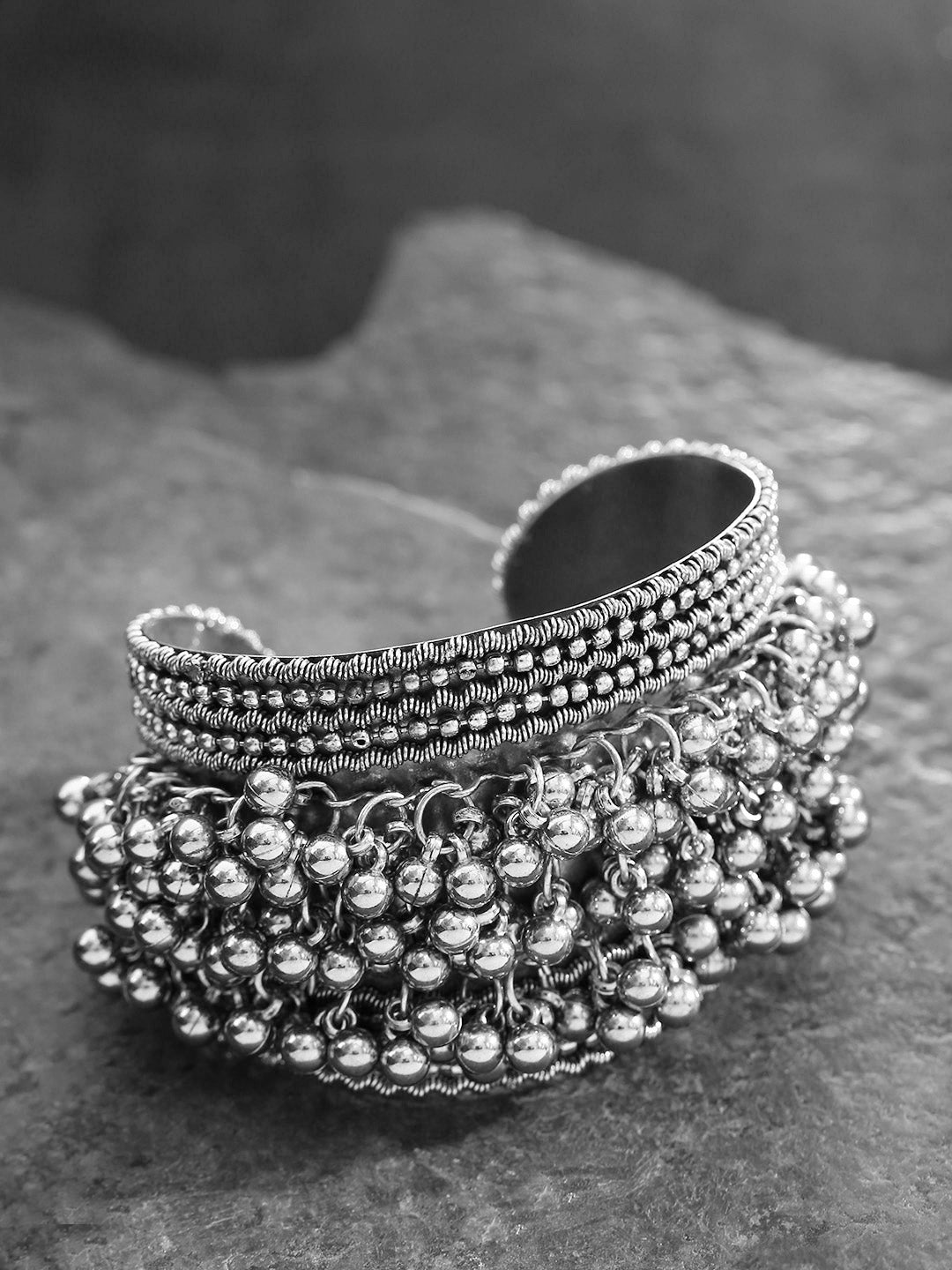 Oxidised Silver-Toned Ghungroo Handcrafted Cuff Bracelet