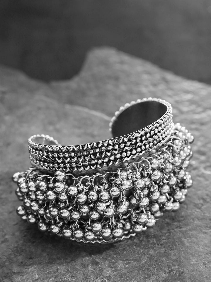 Oxidised Silver-Toned Ghungroo Handcrafted Cuff Bracelet