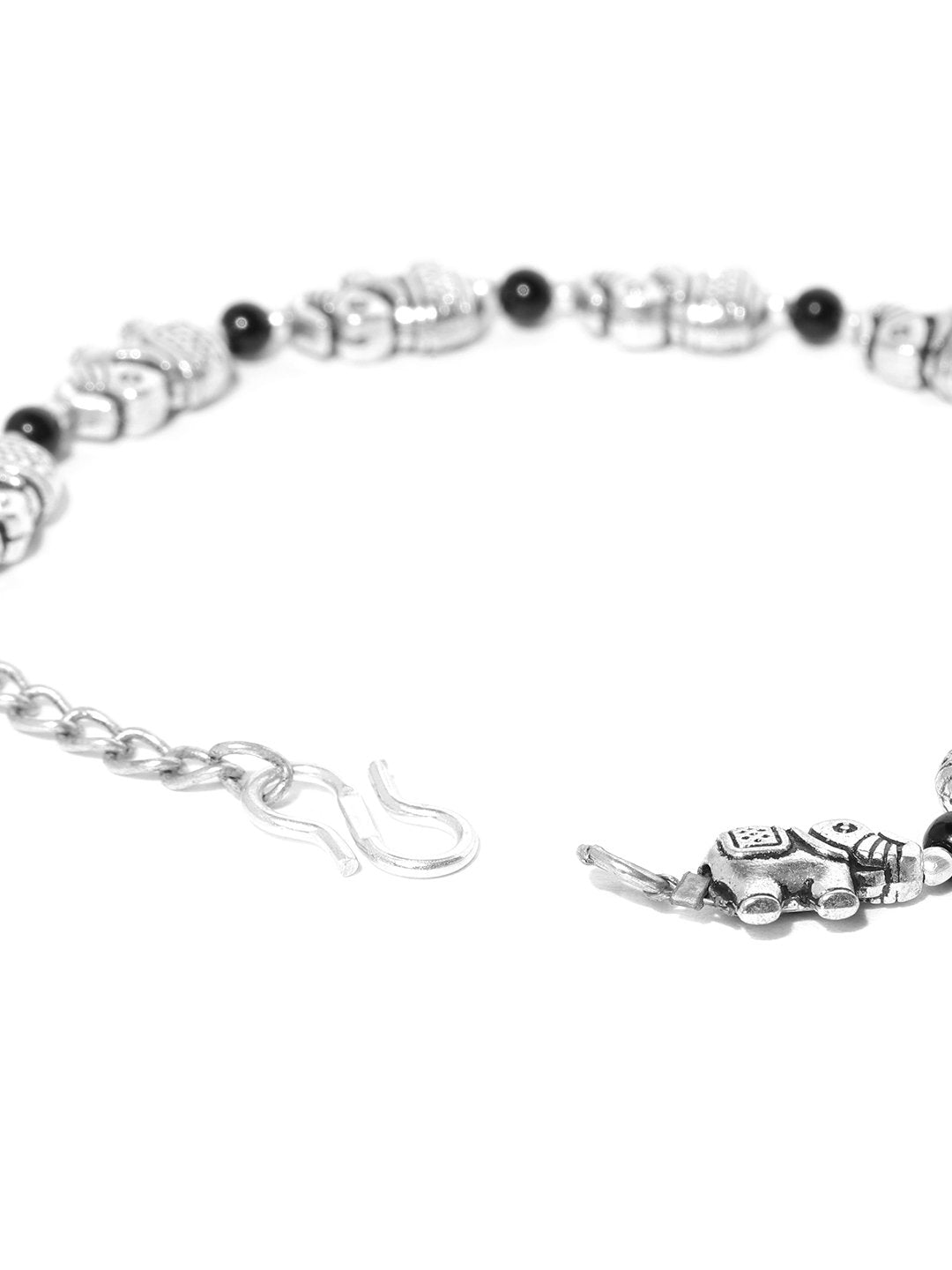 Antique Oxidised Silver-Toned Elephant Inspired Adjustable Chain Bracelet