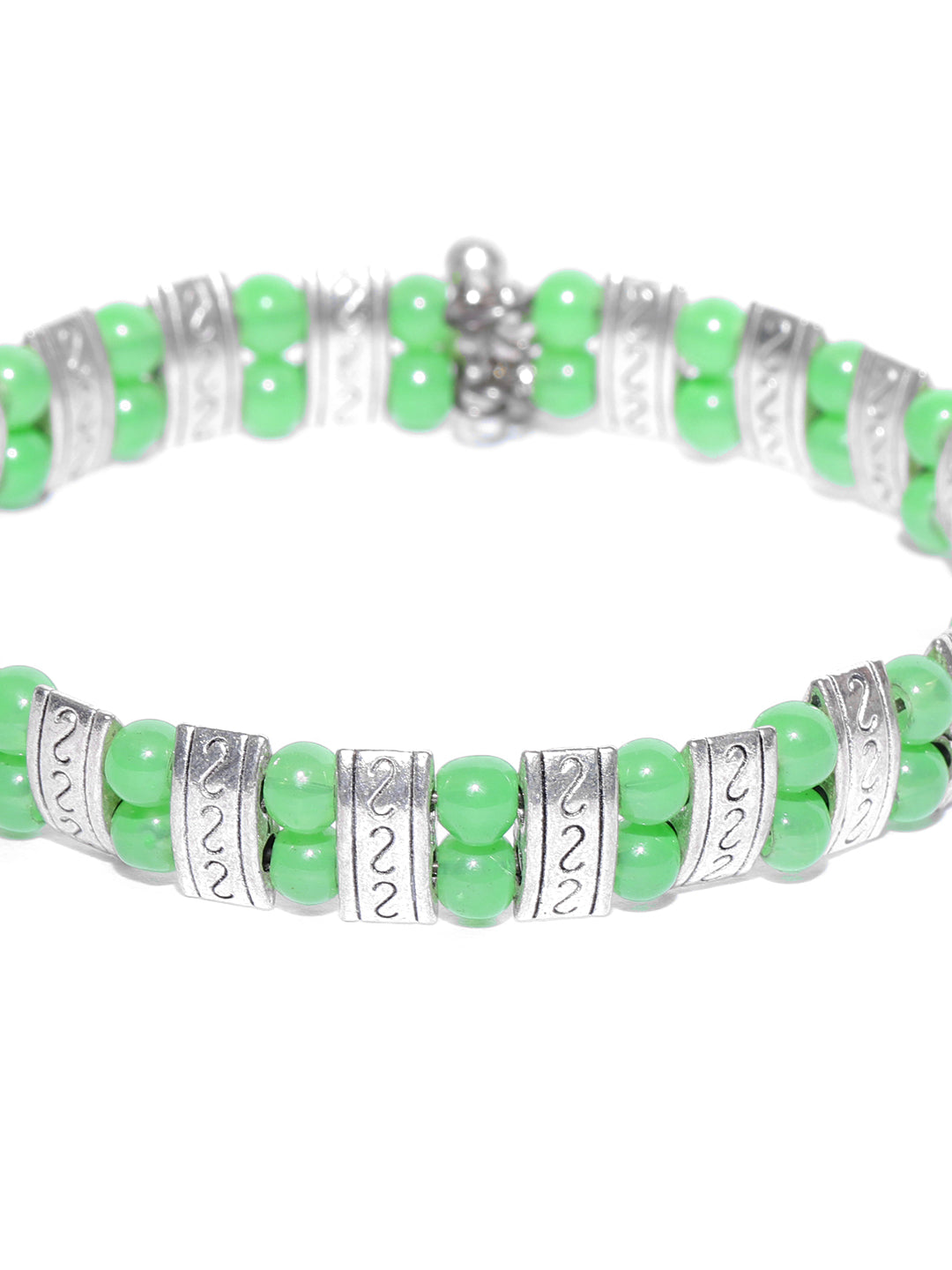 Silver-Plated Kelly Green Beaded Adjustable Bracelet