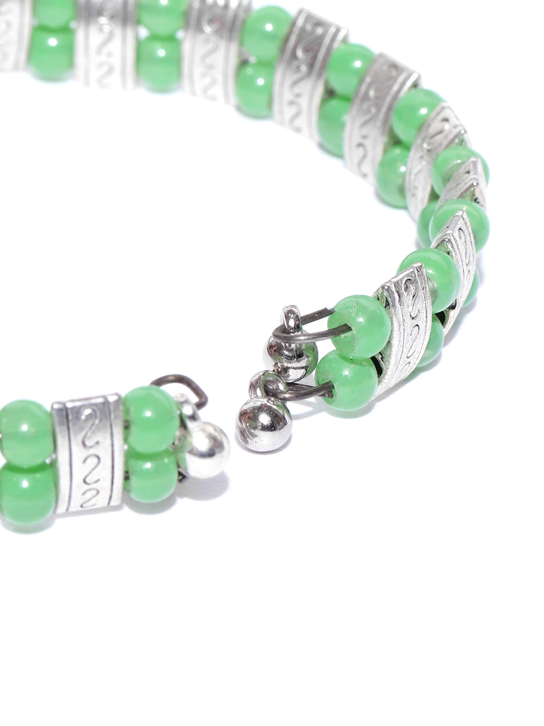 Silver-Plated Kelly Green Beaded Adjustable Bracelet